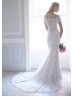 Off Shoulder Ivory Lace Wedding Dress With Buttons